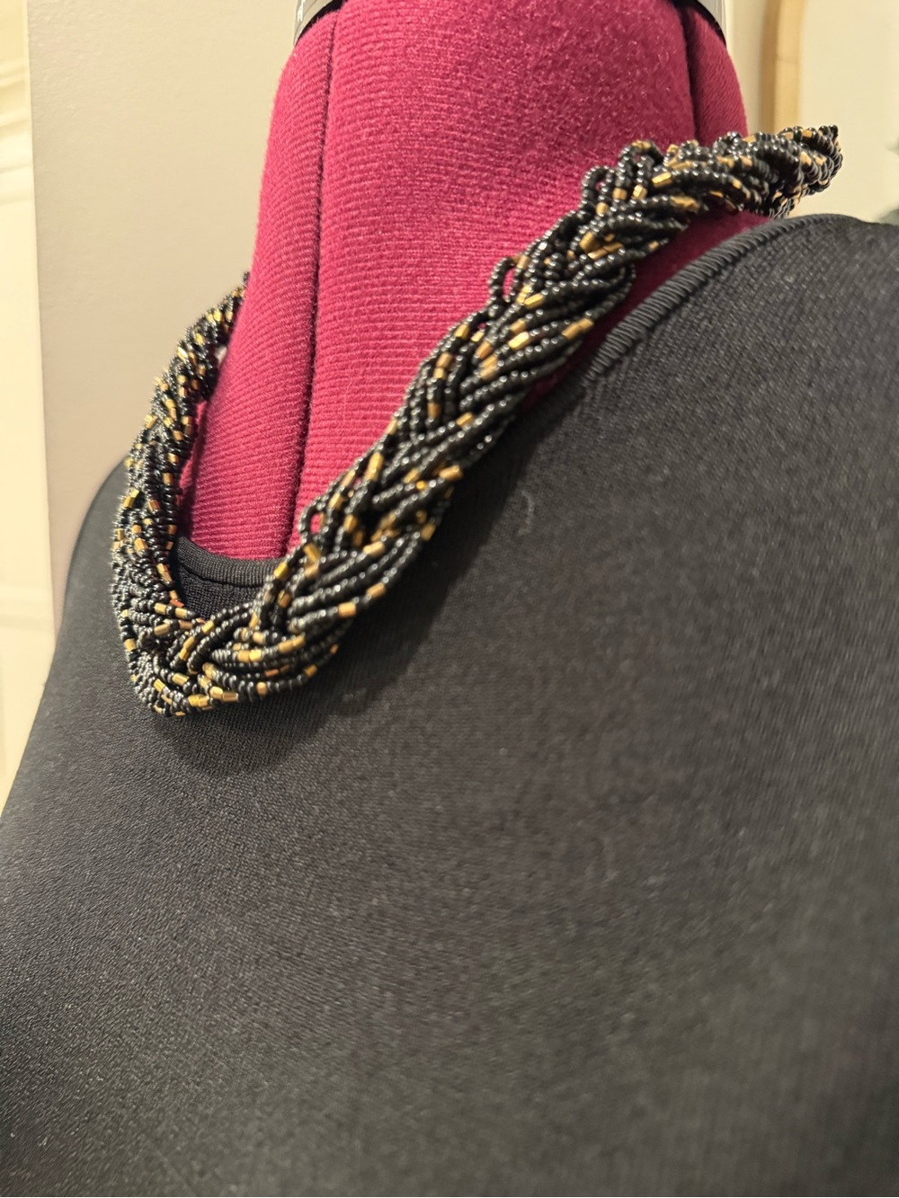 Vintage Black & Gold Multi-Strand Seed Bead Twist Necklace 21–24”
